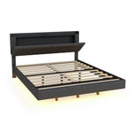 Upholstered Bed, 160x200cm, USB & LED, Linen Gray