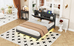 Upholstered Bed, 160x200cm, USB & LED, Linen Gray