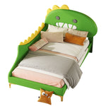 Children's Bed 90x200cm Dinosaur Shape Flat Bed, Green PU