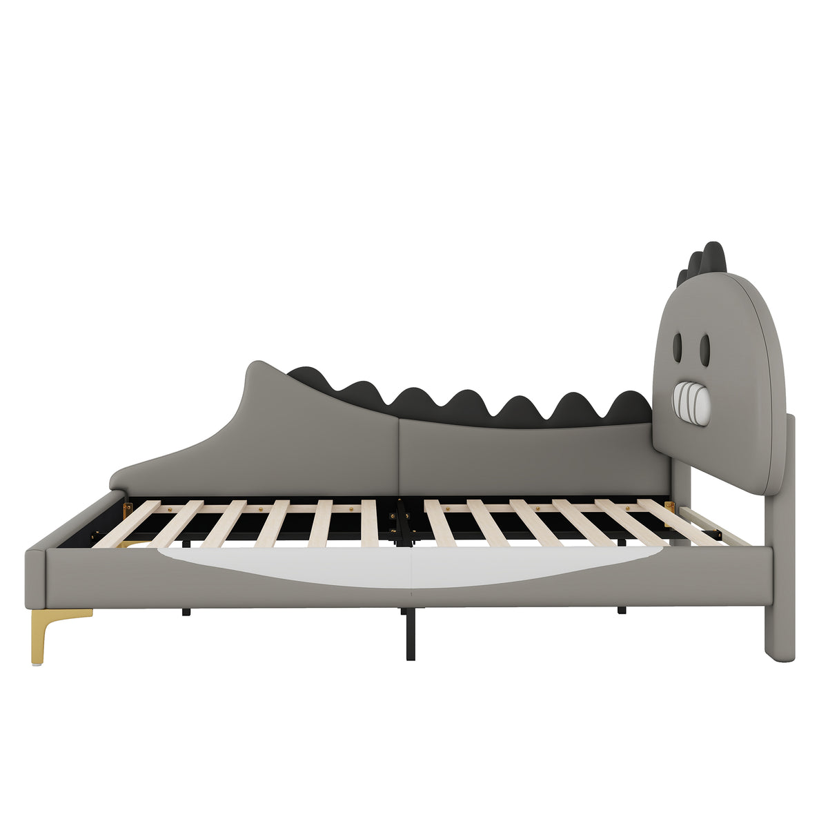 Children's Bed 140x200 Cartoon Dinosaur Shape, Grey PU