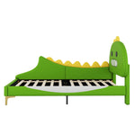 Children's Bed 90x200cm Dinosaur Shape Flat Bed, Green PU