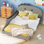 Children's Bed 140x200 Cartoon Dinosaur Shape, Grey PU
