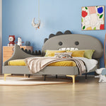 Children's Bed 140x200 Cartoon Dinosaur Shape, Grey PU