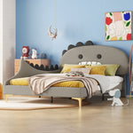 Children's Bed 140x200 Cartoon Dinosaur Shape, Grey PU