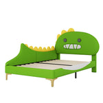Children's Bed 90x200cm Dinosaur Shape Flat Bed, Green PU