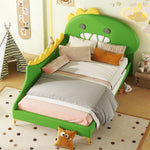 Children's Bed 90x200cm Dinosaur Shape Flat Bed, Green PU