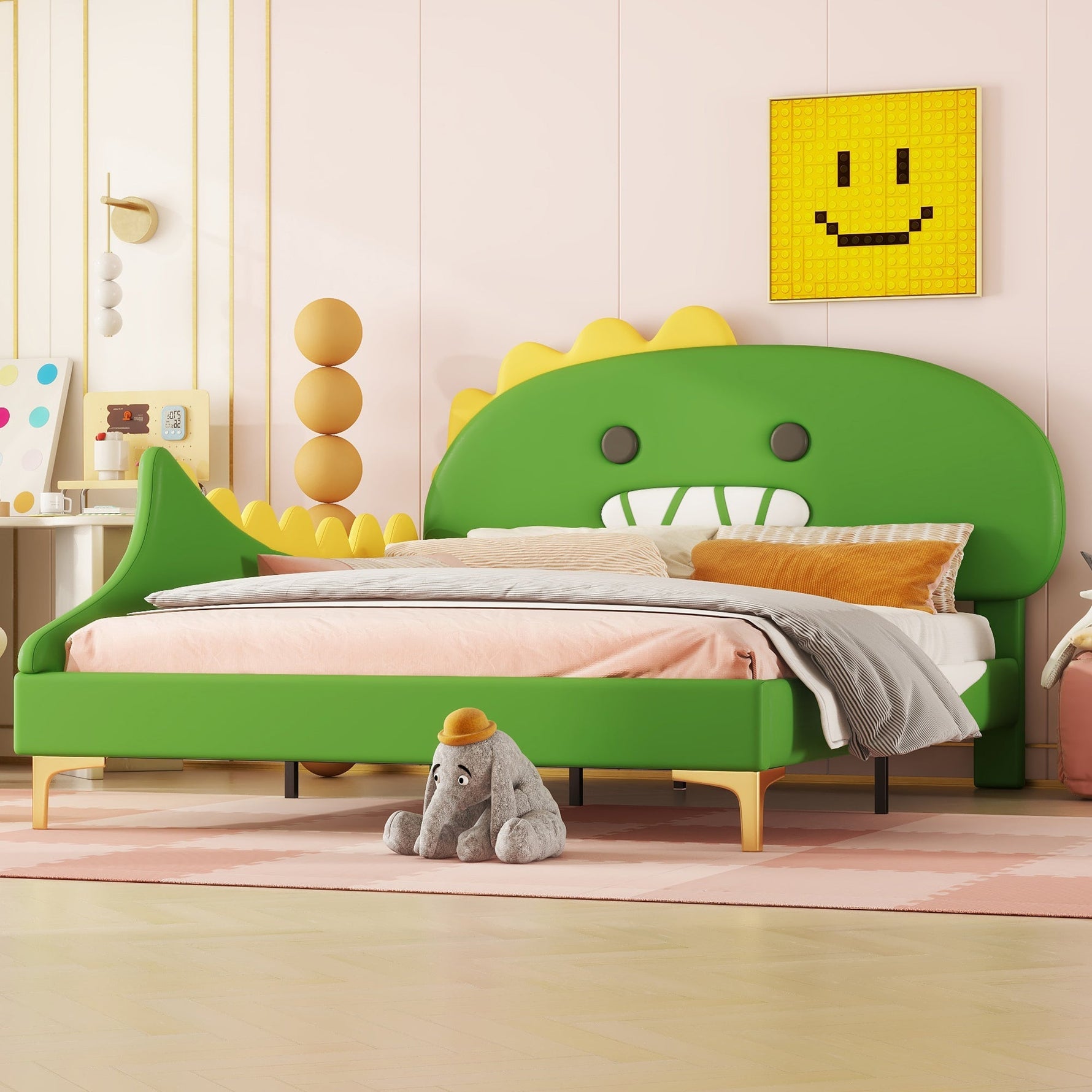 Children's Bed 140x200cm Dinosaur Shape PU - Green