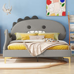 Children's Bed 140x200 Cartoon Dinosaur Shape, Grey PU