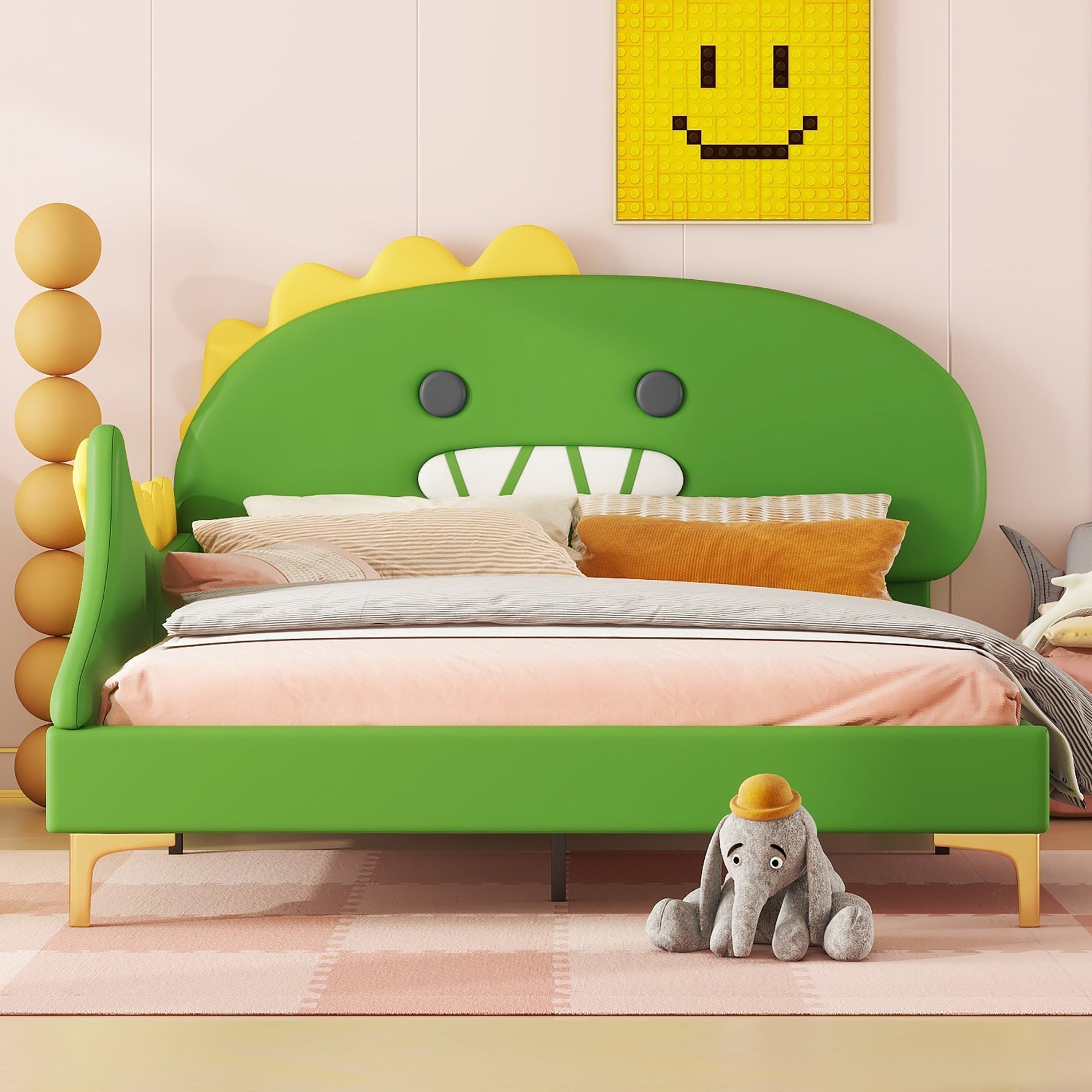 Children's Bed 140x200cm Dinosaur Shape PU - Green