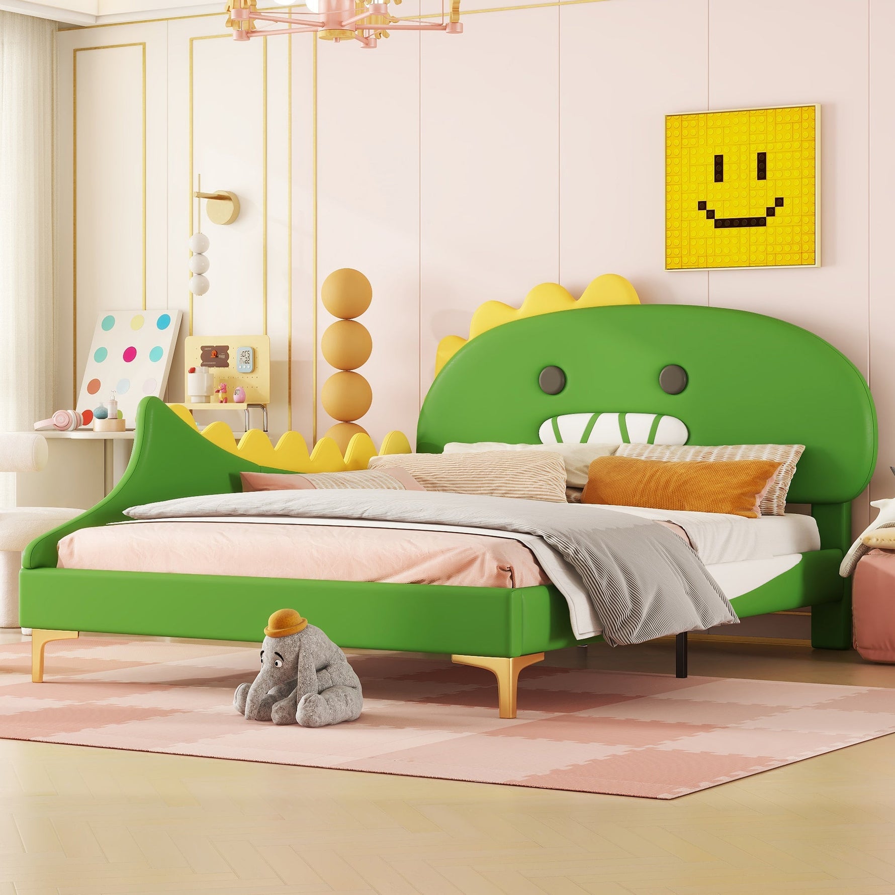Children's Bed 140x200cm Dinosaur Shape PU - Green