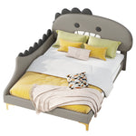 Children's Bed 140x200 Cartoon Dinosaur Shape, Grey PU