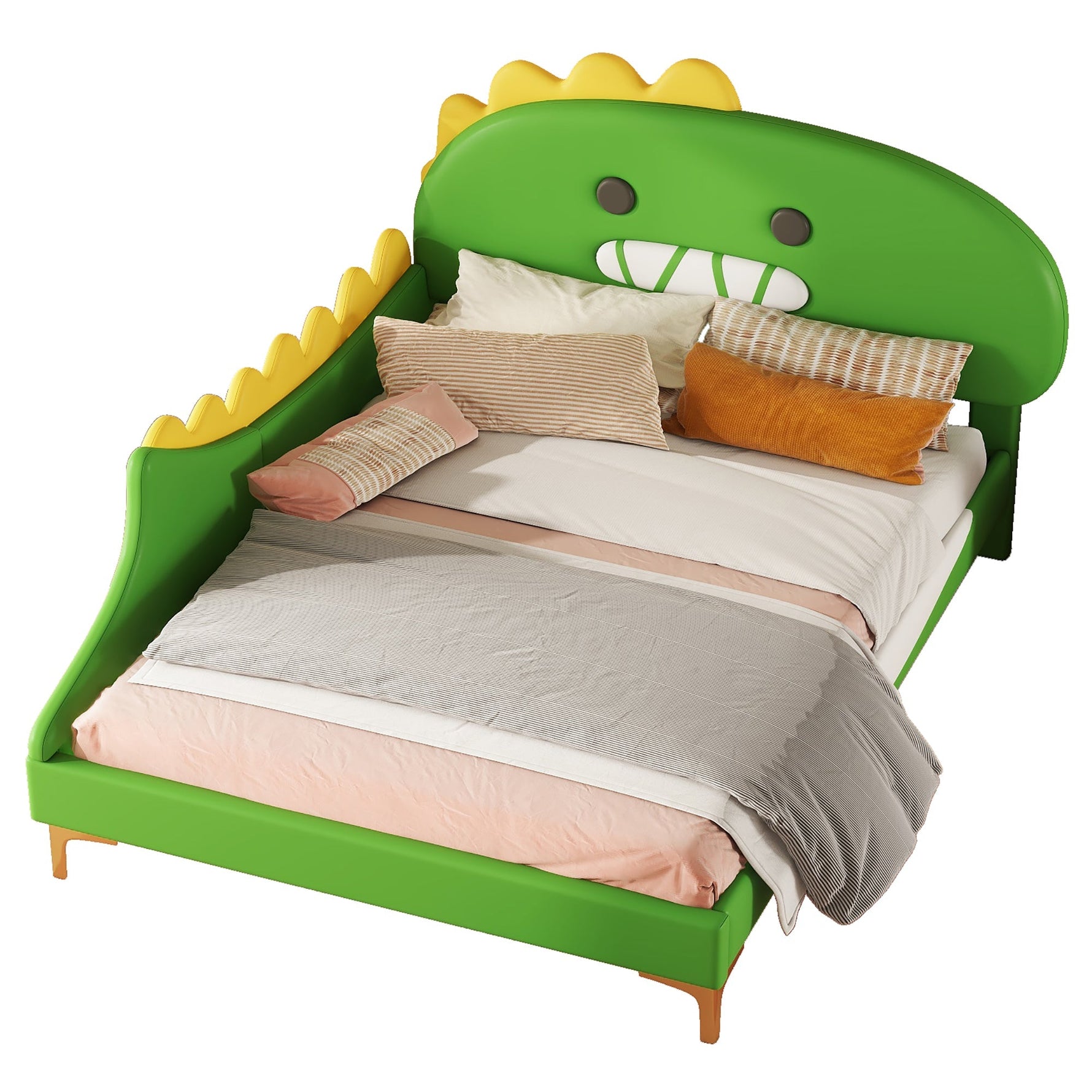 Children's Bed 140x200cm Dinosaur Shape PU - Green