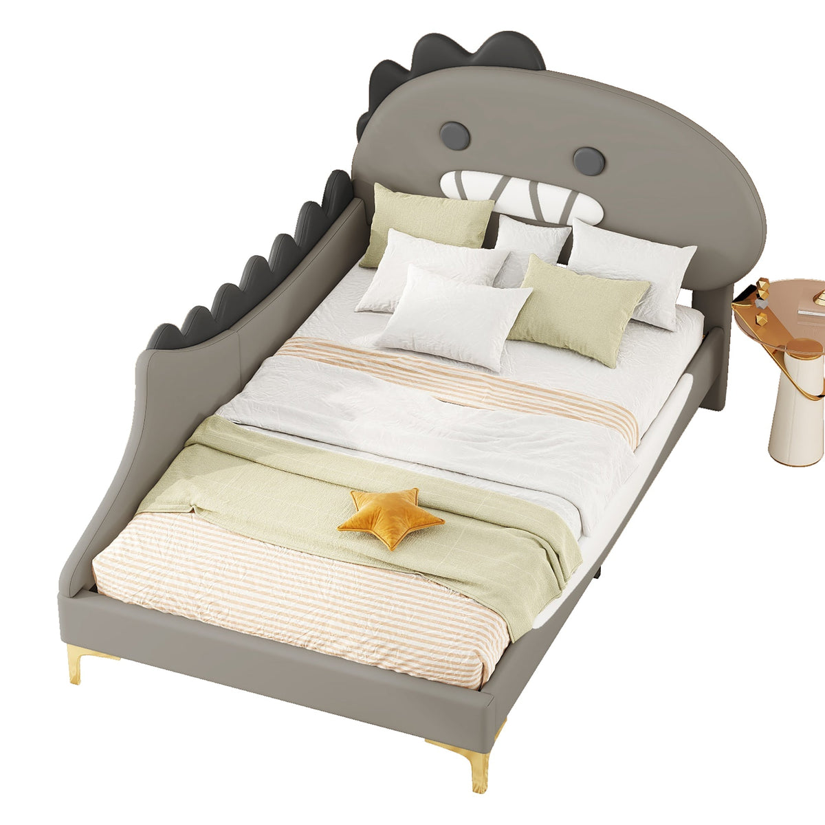 Children's Bed 90x200cm Dinosaur Shape Flat Bed - PU Grey