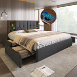 Upholstered Sofa Bed 140x200cm with Storage & LED, Dark Grey Velvet