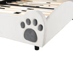 Upholstered Children's Bear Bed with Velvet Fabric and Slatted Frame, 140x200cm, White