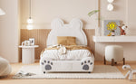 Upholstered Bed, Children's 90x200cm Bear-Shaped, White Velour