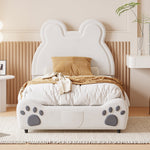 Upholstered Bed, Children's 90x200cm Bear-Shaped, White Velour