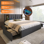 Upholstered Sofa Bed 140x200cm with Storage & LED, Dark Grey Velvet