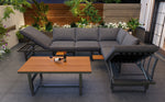 Garden Furniture Set 3-Piece 2 Sofas Table Adjustable Backrest Acacia Wood Grey