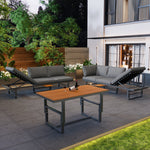 Garden Furniture Set 3-Piece 2 Sofas Table Adjustable Backrest Acacia Wood Grey