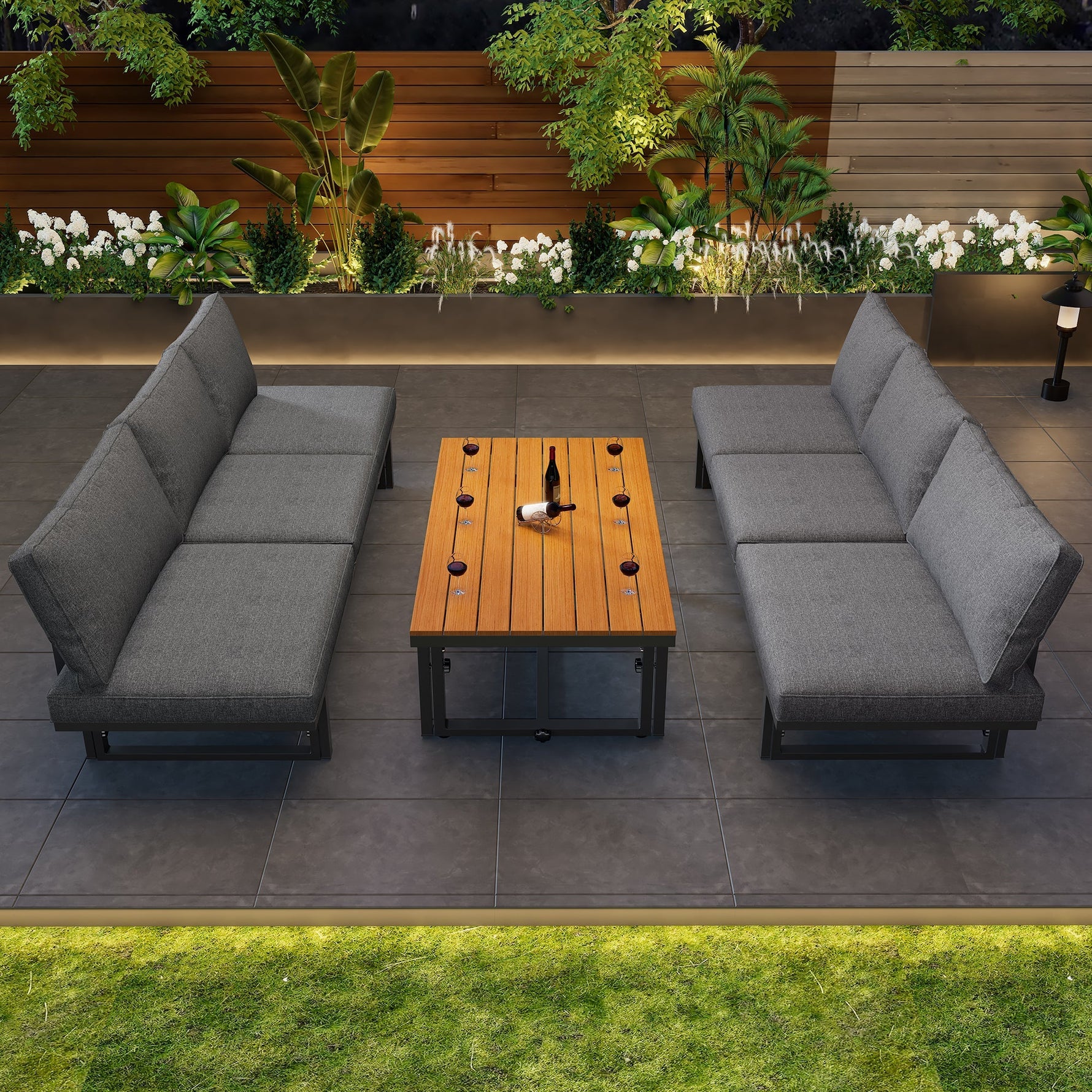 Garden Furniture Set 3-Piece 2 Sofas Table Adjustable Backrest Acacia Wood Grey
