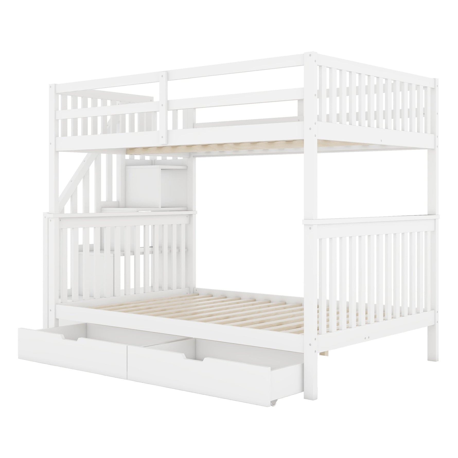 Bunk Bed 140x200cm Stair Storage 2 Drawers White