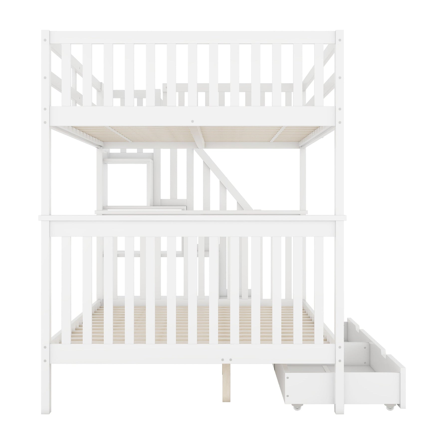 Bunk Bed 140x200cm Stair Storage 2 Drawers White