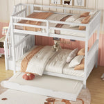 Bunk Bed 140x200cm Stair Shelf Pull-out Trundle - White