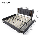 Upholstered Double Bed 160x200cm with 4 Drawers - Grey Linen