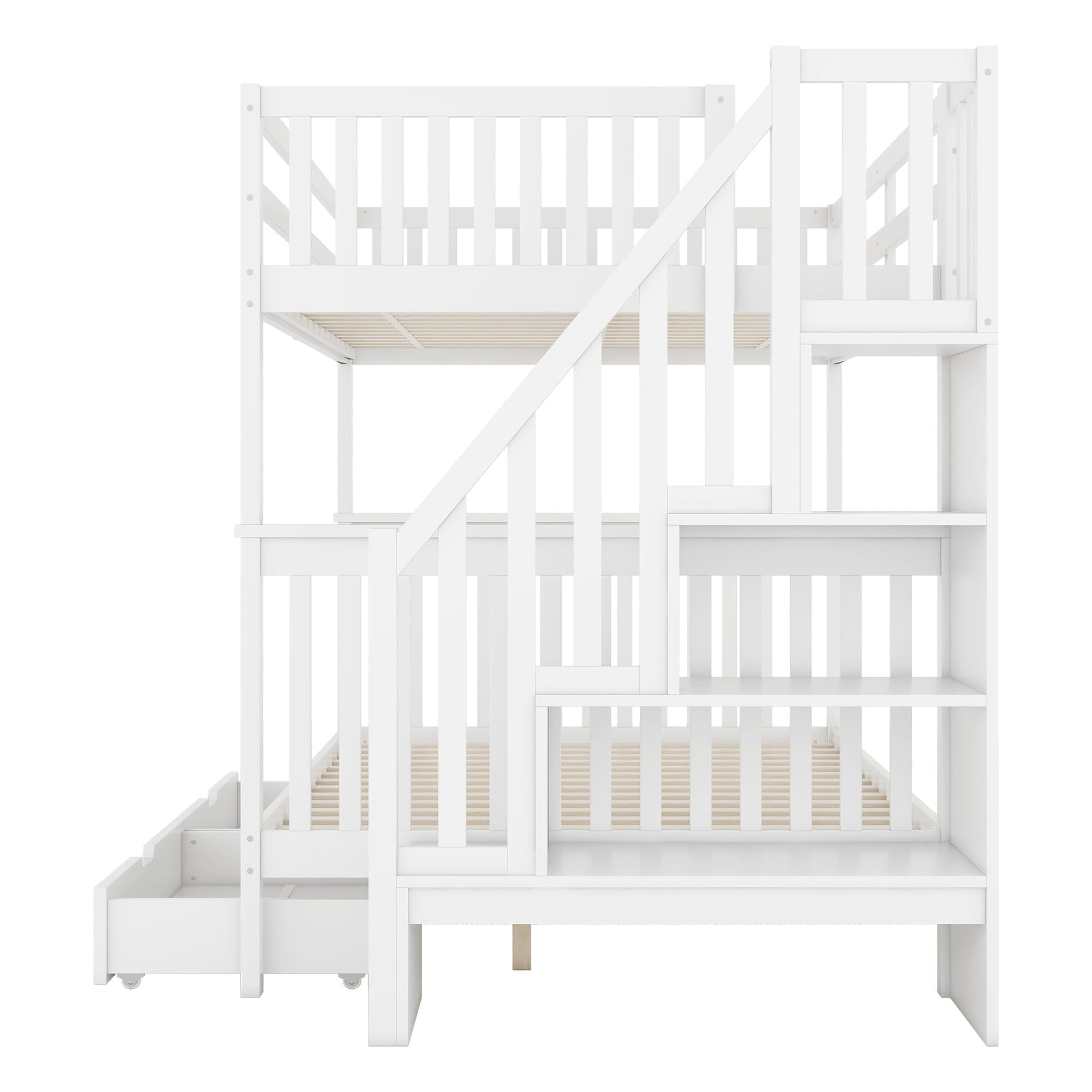 Bunk Bed 140x200cm Stair Storage 2 Drawers White