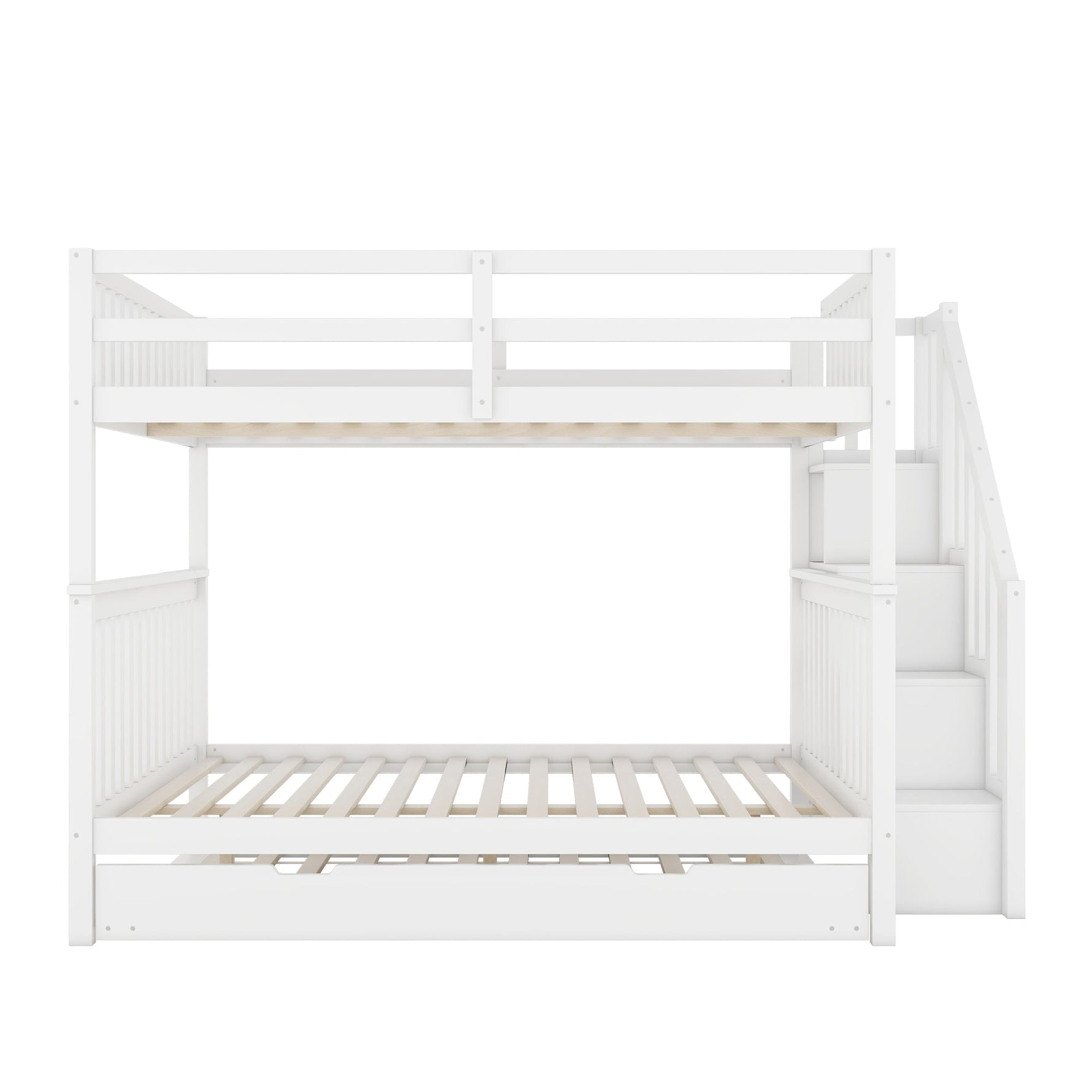 Bunk Bed 140x200cm Stair Storage 2 Drawers White