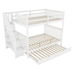 Bunk Bed 140x200cm Stair Shelf Pull-out Trundle - White