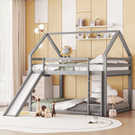 Bunk Bed 140x200cm House Bed Slide & Ladder - Grey