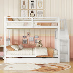Bunk Bed 140x200cm Stair Shelf Pull-out Trundle - White