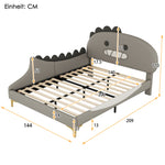 Children's Bed 140x200 Cartoon Dinosaur Shape, Grey PU