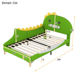 Children's Bed 90x200cm Dinosaur Shape Flat Bed, Green PU