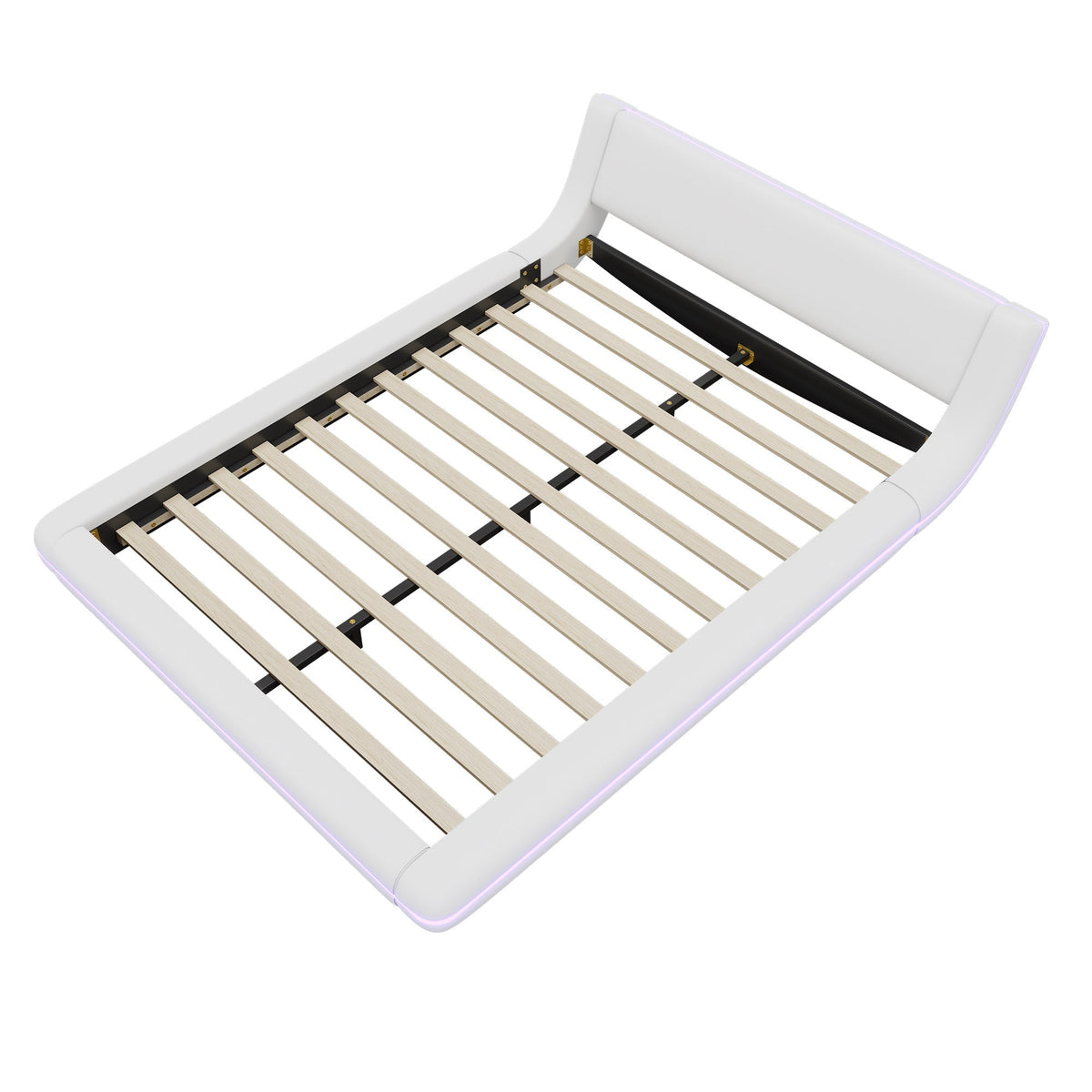 Flatbed Floor Bed with LED Ambient Light, 140x200cm, White PU