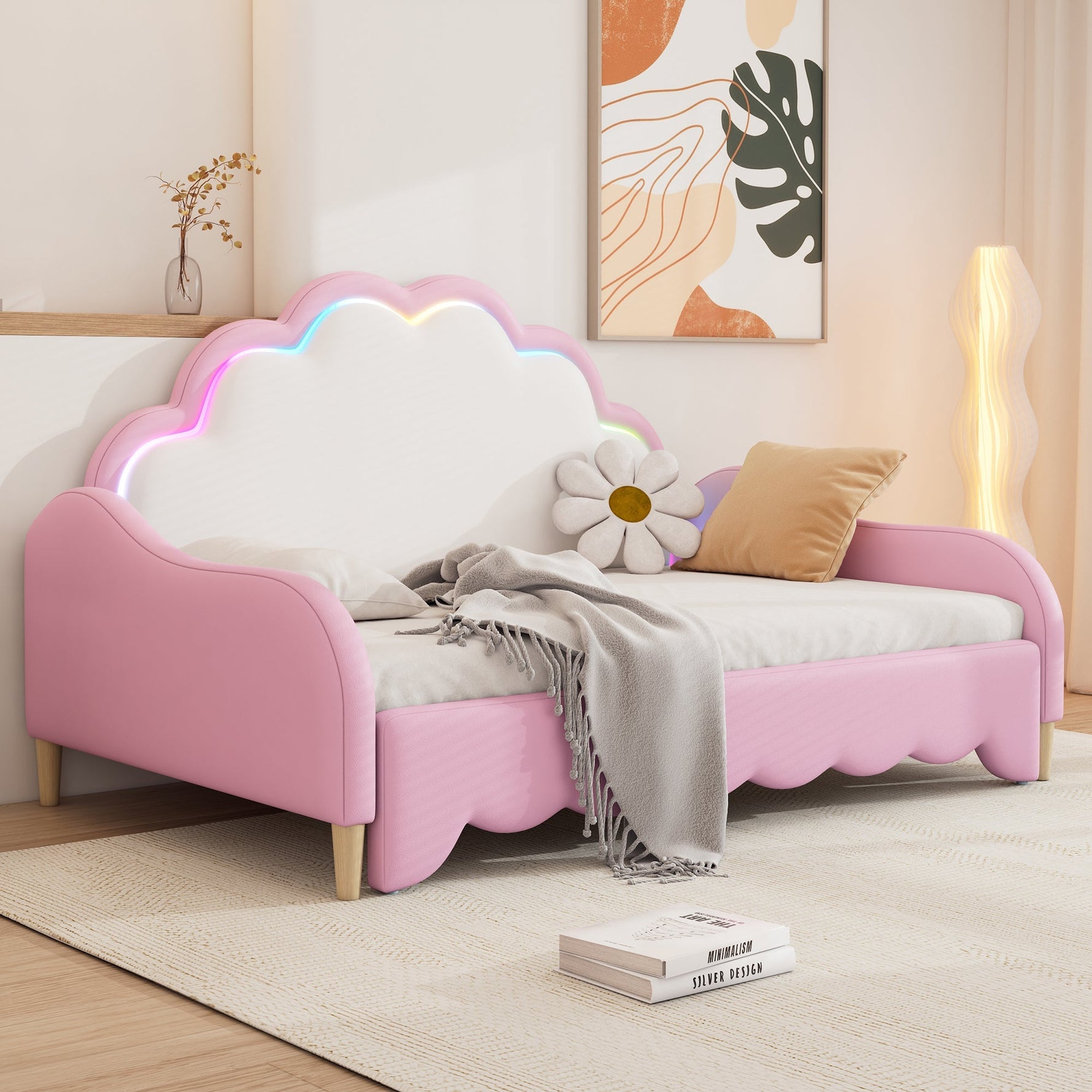 Sofa Bed 140x200cm Convertible Chasing Light Headboard - Pink