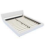Flatbed Floor Bed 160x200cm with LED Ambient Light, White PU