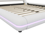 Flatbed Floor Bed 160x200cm with LED Ambient Light, White PU