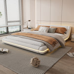 Flatbed Floor Bed 160x200cm with LED Ambient Light, White PU