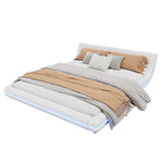 Flatbed Floor Bed 160x200cm with LED Ambient Light, White PU