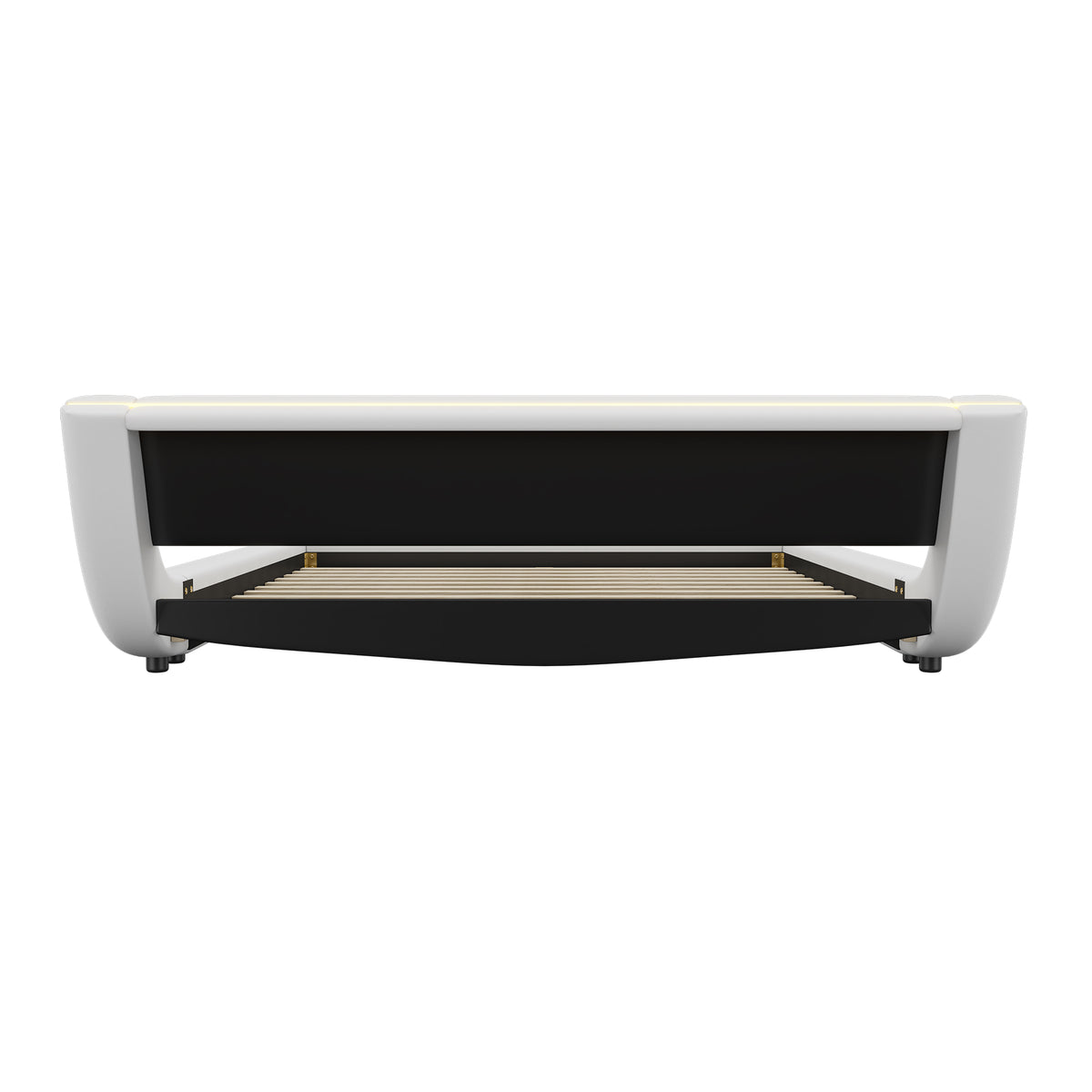 Flatbed Floor Bed 160x200cm with LED Ambient Light, White PU