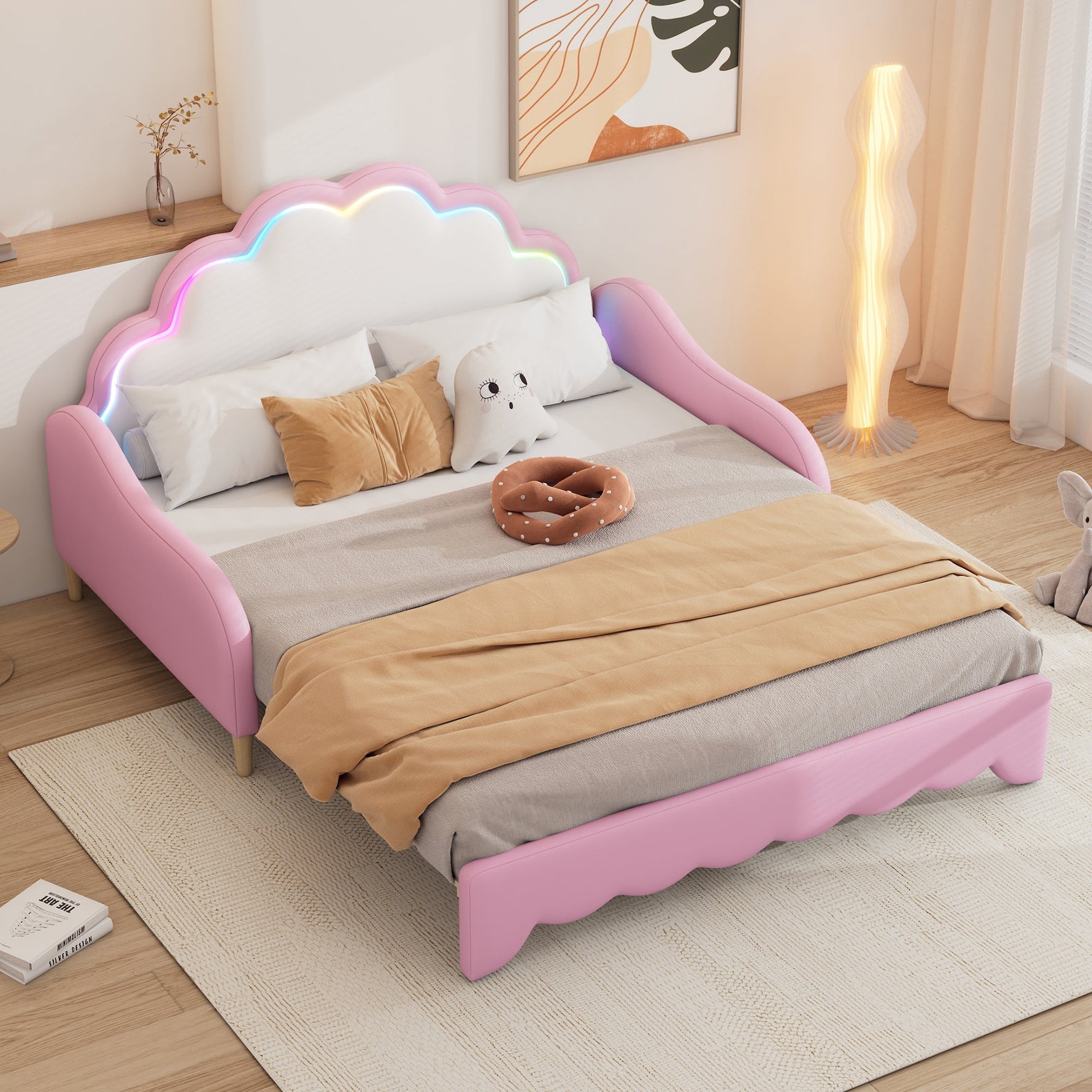 Sofa Bed 140x200cm Convertible Chasing Light Headboard - Pink