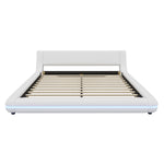 Flatbed Floor Bed 160x200cm with LED Ambient Light, White PU