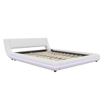 Flatbed Floor Bed with LED Ambient Light, 140x200cm, White PU
