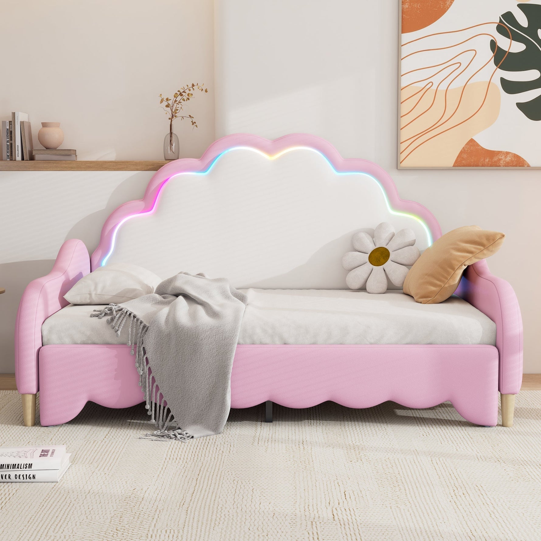 Sofa Bed 140x200cm Convertible Chasing Light Headboard - Pink