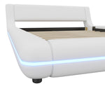 Flatbed Floor Bed with LED Ambient Light, 140x200cm, White PU