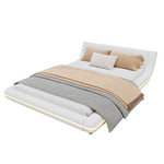 Flatbed Floor Bed with LED Ambient Light, 140x200cm, White PU