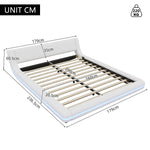 Flatbed Floor Bed 160x200cm with LED Ambient Light, White PU